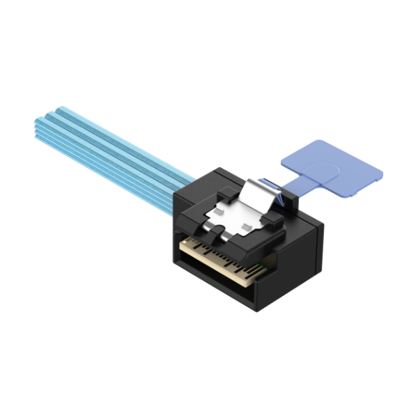 Low Profile SlimSAS 4i 38Pos Left Entry Cable / SFF-8654 / SAS 4.0 24Gbps, or PCIe Gen 4.0 16GT/s